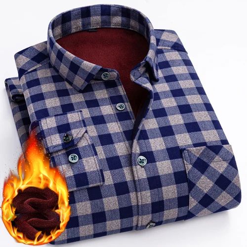 Varm Langærmet Plaid Skjorte (L-5XL)