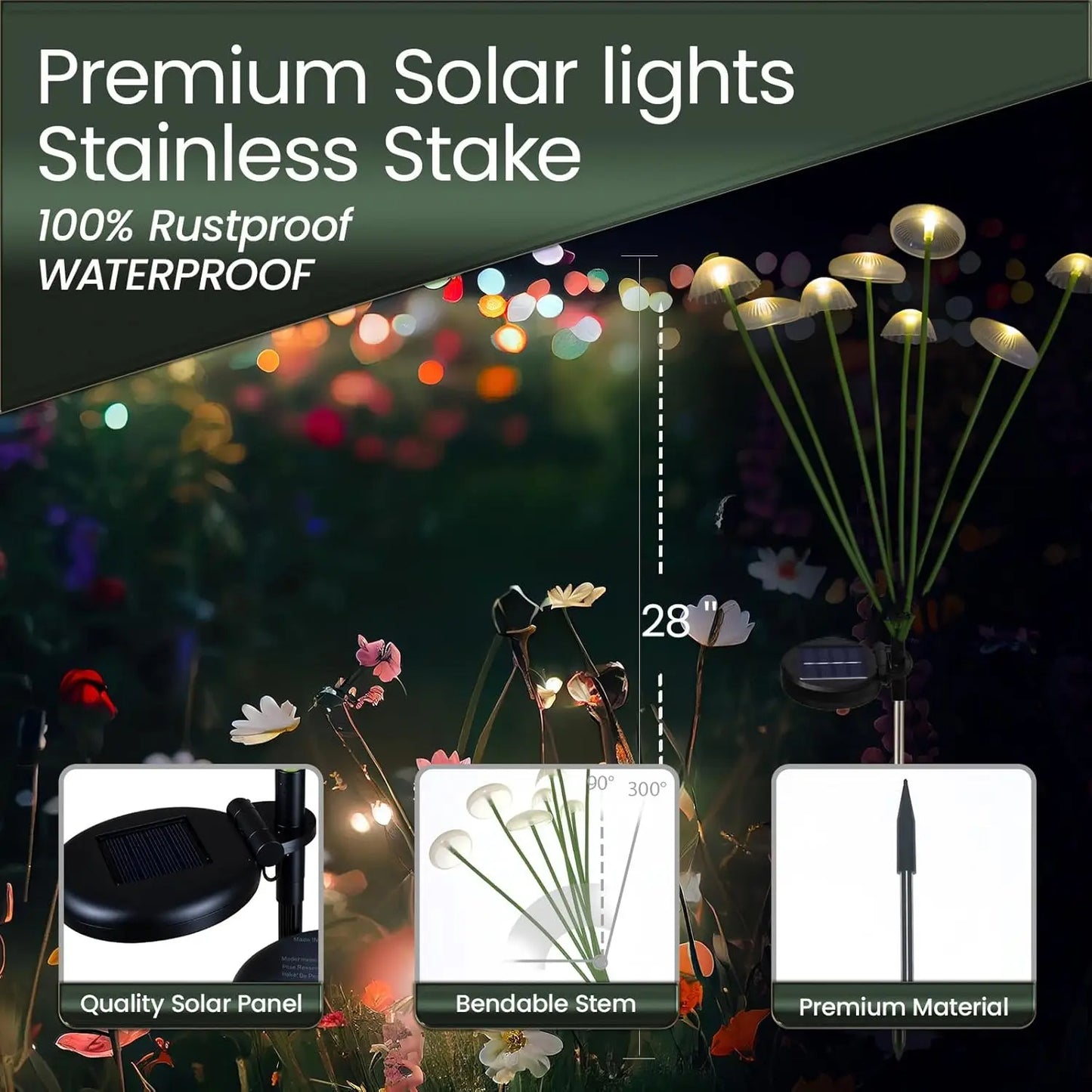 Sød LED-Solcellelampe i Svampe-Design til Udendørs Græsplæner eller Havedekoration