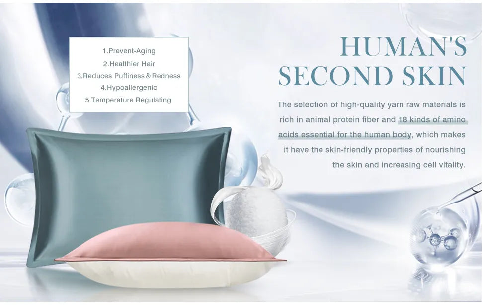 100% Naturlig Mulberry Silke Pudebetræk - Forside i Ren Silke & Bagside i Åndbar Lyocell Fiber