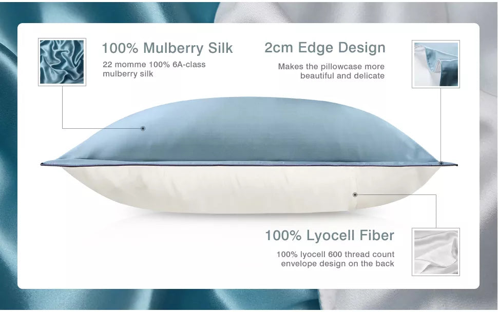 100% Naturlig Mulberry Silke Pudebetræk - Forside i Ren Silke & Bagside i Åndbar Lyocell Fiber