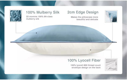 100% Naturlig Mulberry Silke Pudebetræk - Forside i Ren Silke & Bagside i Åndbar Lyocell Fiber
