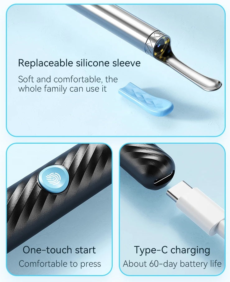 Trådløst Genopladeligt Ørerensesæt med Kamera