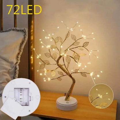 72 LED Gylden Bladtrælampe med USB