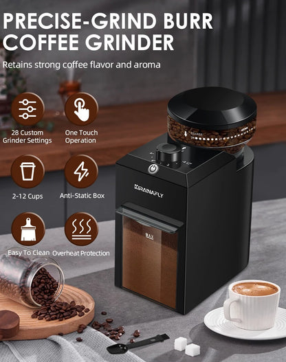 Elektrisk Kaffekværn med Burrfunktion og 28 Indstillinger