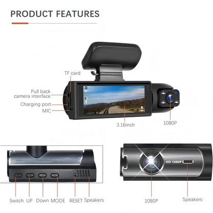 Dual Linse 1080P Bil Dashcam med Indvendig Optagelse