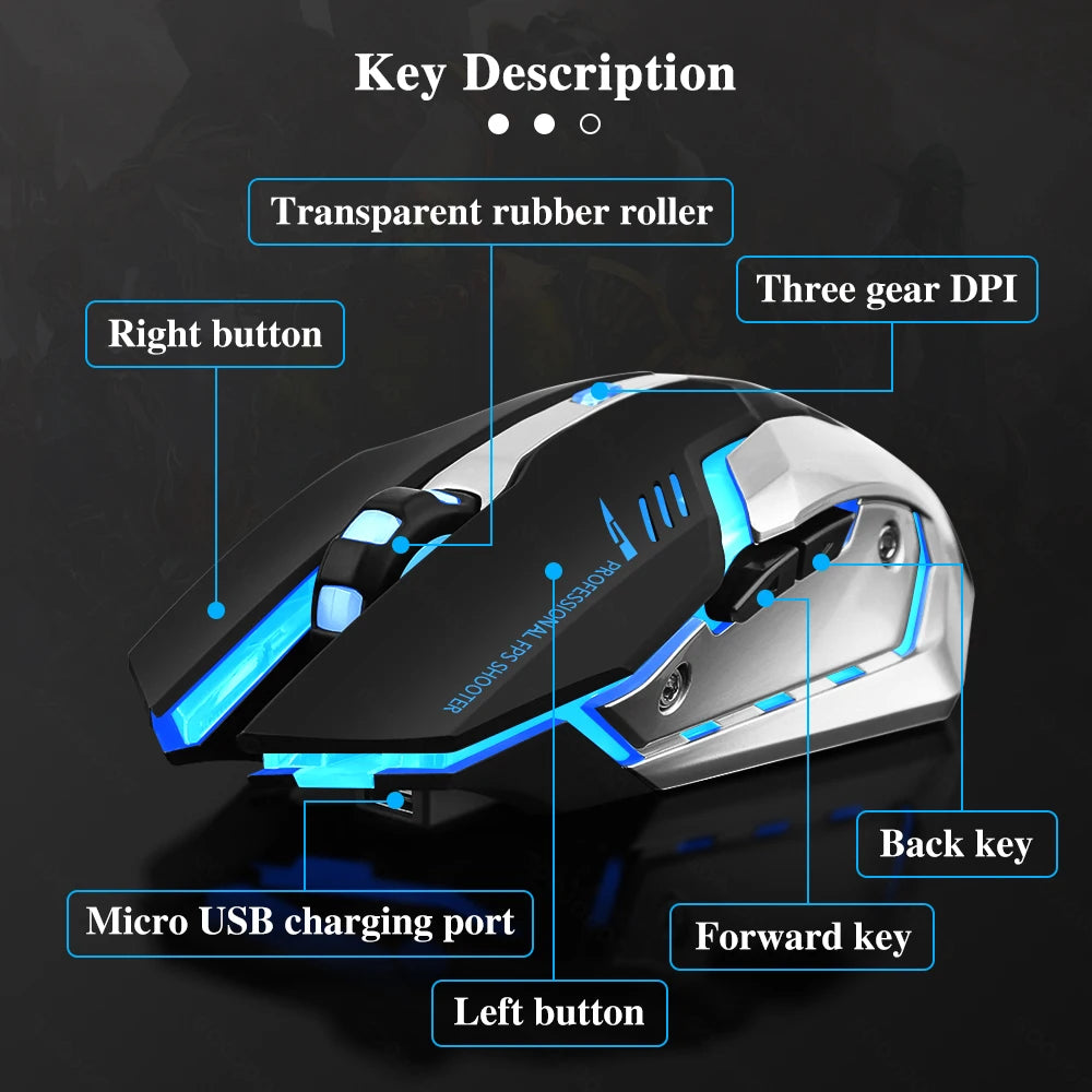 LED Genopladelig Ergonomisk Gaming Mus