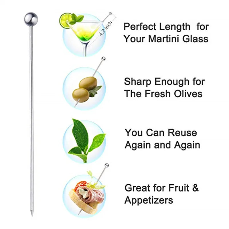 12 stk. Cocktailpinde i Rustfrit Stål til Drikke