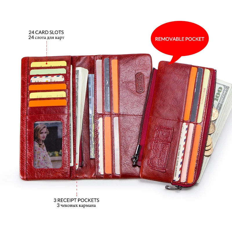 Lang Læderpung med Kortlommer og Møntpung