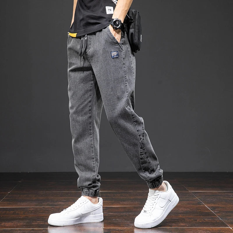 Herre Streetwear Cargo Jeans Sort og Blå