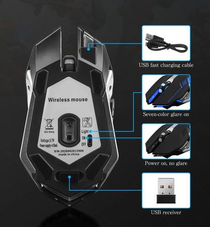 LED Genopladelig Ergonomisk Gaming Mus