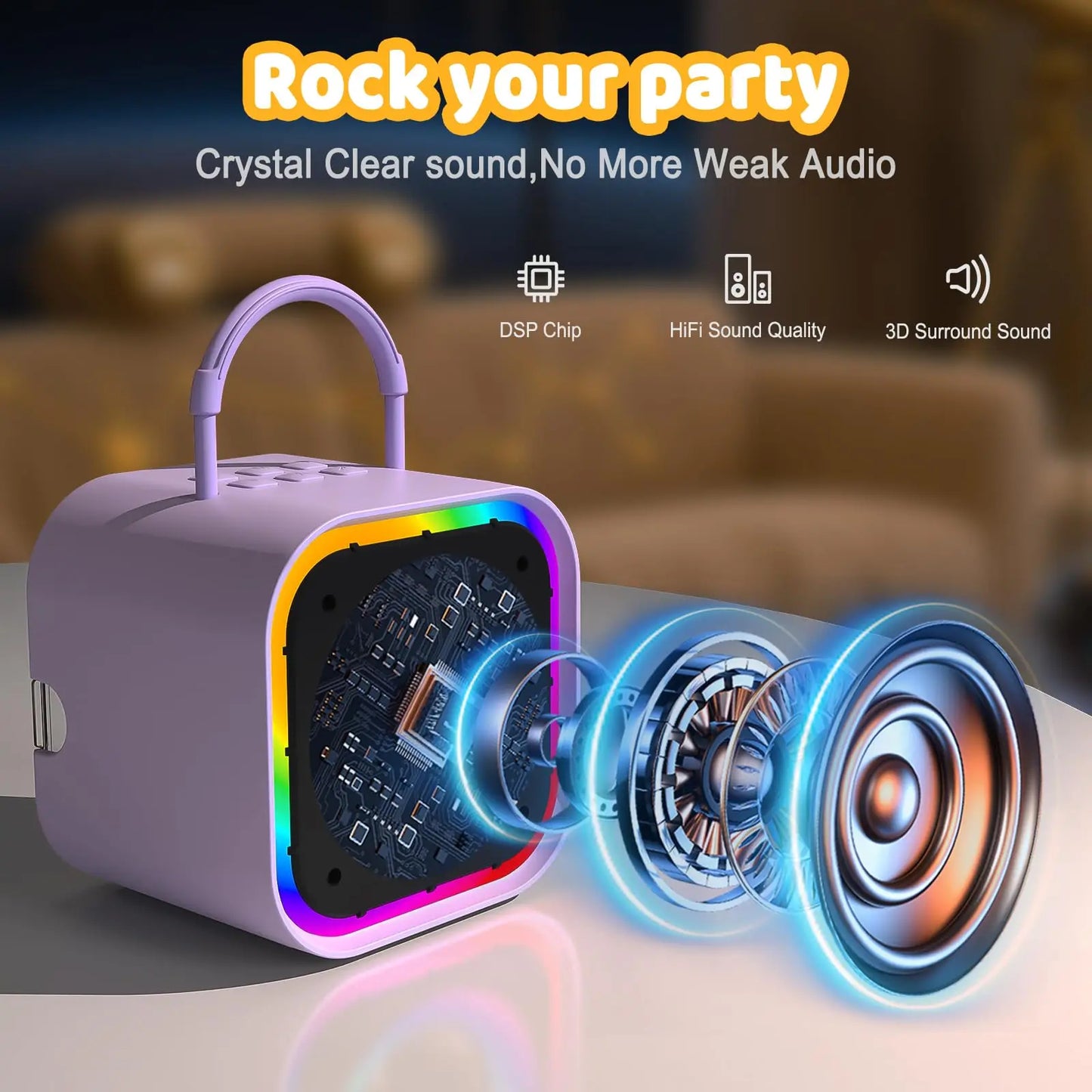 Mini Bluetooth Karaoke Højttaler til Børn med 2 Mikrofoner