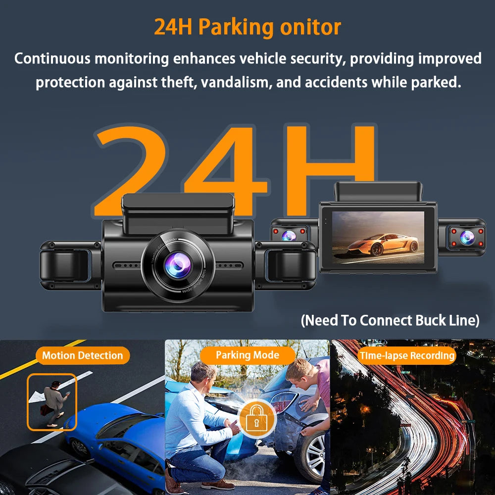 4-Kamera WiFi-Dashcam-System – Full HD-Optagelse Med Nattesyn og Parkeringsovervågning