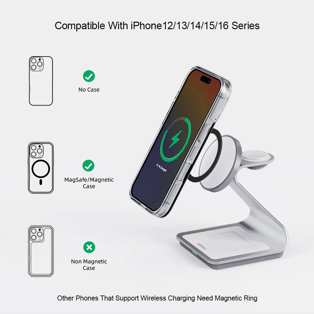 3-i-1 Trådløs Opladningsstation til iPhone, Apple Watch og AirPods