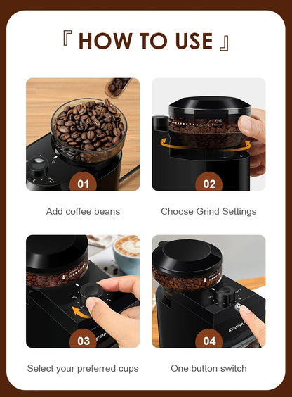 Elektrisk Kaffekværn med Burrfunktion og 28 Indstillinger