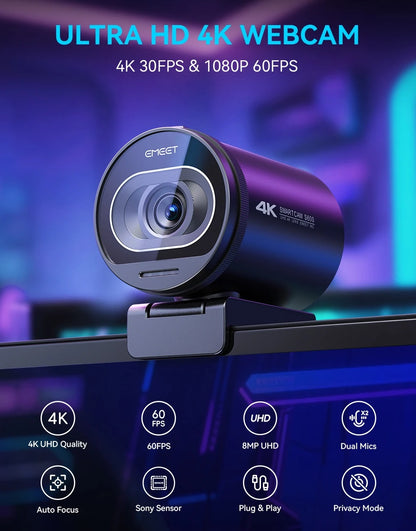 4K Autofokus Webcam med Mikrofon