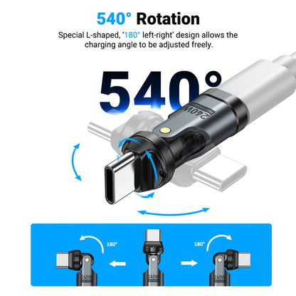 PD240W 540° Roterende USB-C Hurtig Opladningsadapter