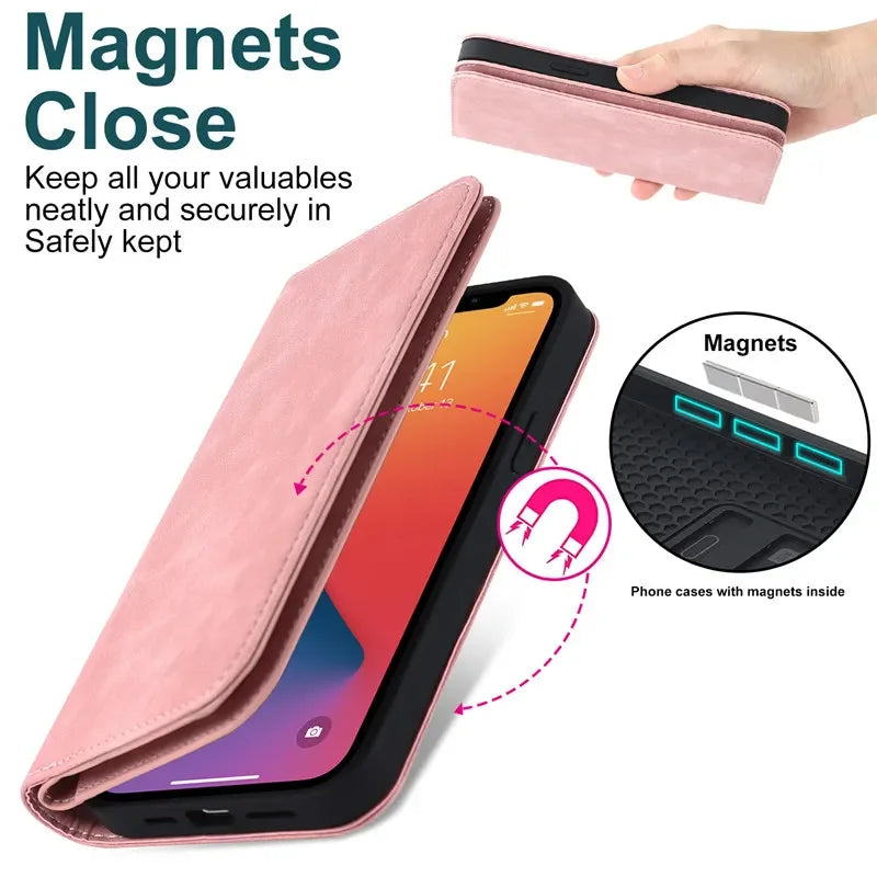 Magnetisk Læder Pung Cover til iPhone