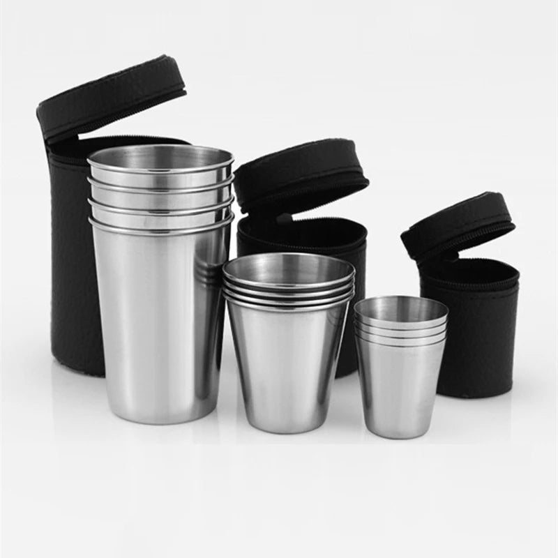 4/6 Stk. Rustfri Stål Rejsekrus Sæt med Etui