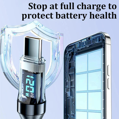 120W USB-C Hurtigopladningskabel med LED-Display
