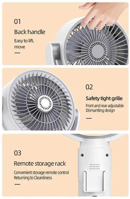 Genopladelig Standventilator med Justerbar Højde