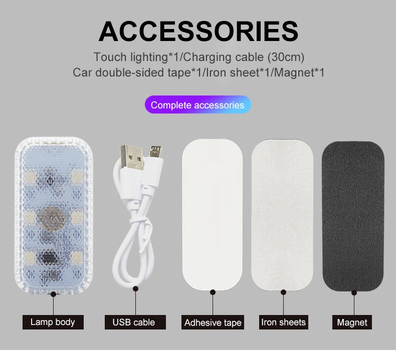 Genopladeligt Mini LED-berøringslys til Bilen