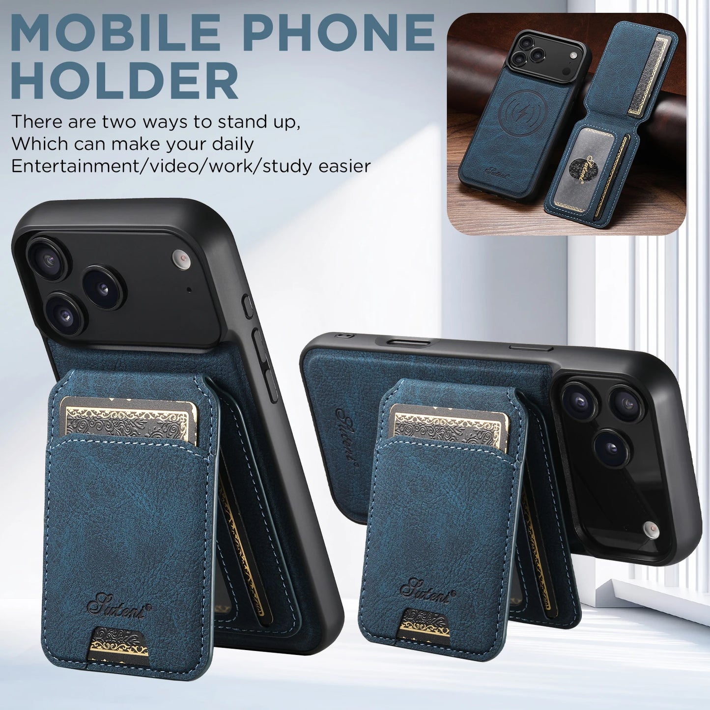 Telefoncover med Trådløs Opladning og Kortholder