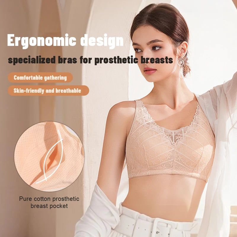 Justerbar Bomulds Mastektomi Bh med Lomme