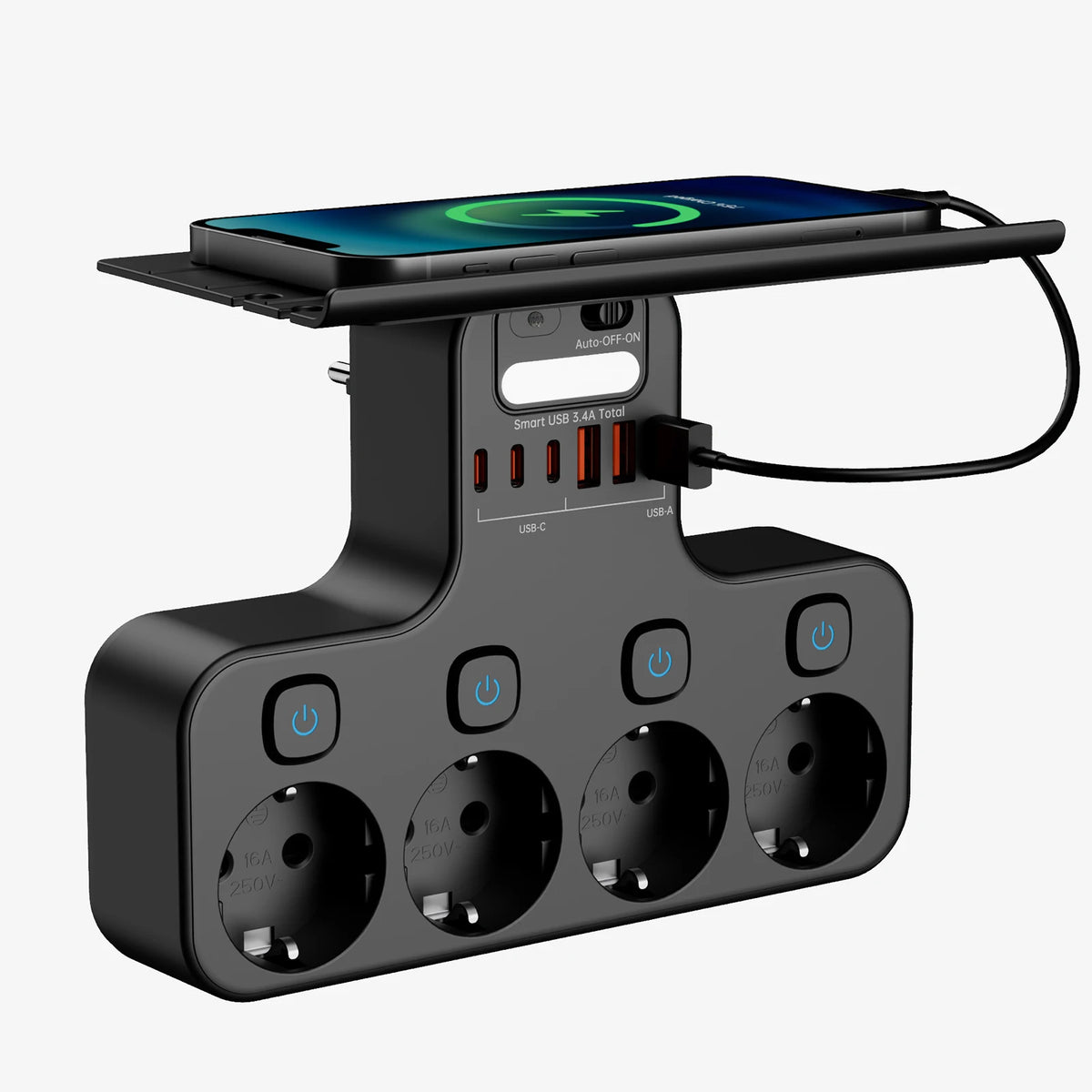 T-formet Strømskinne med USB og Natlys