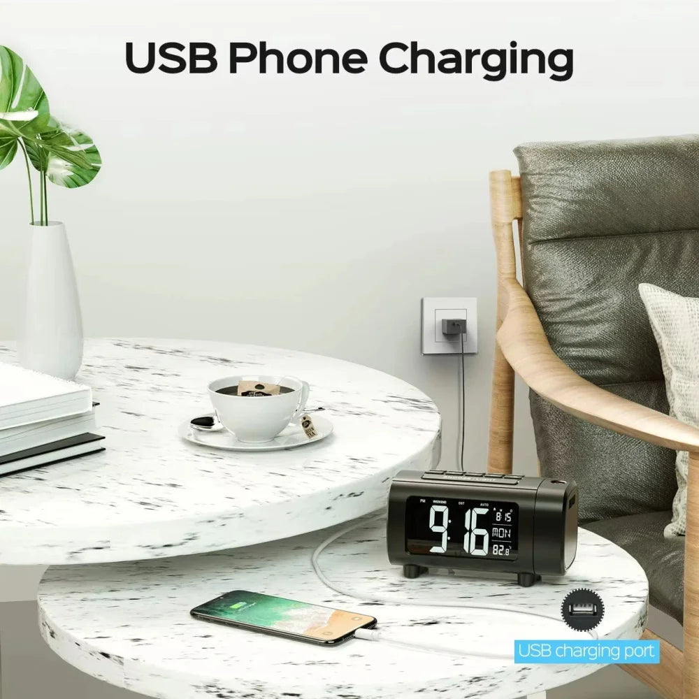 180° Projektionsvækkeur med USB-opladning
