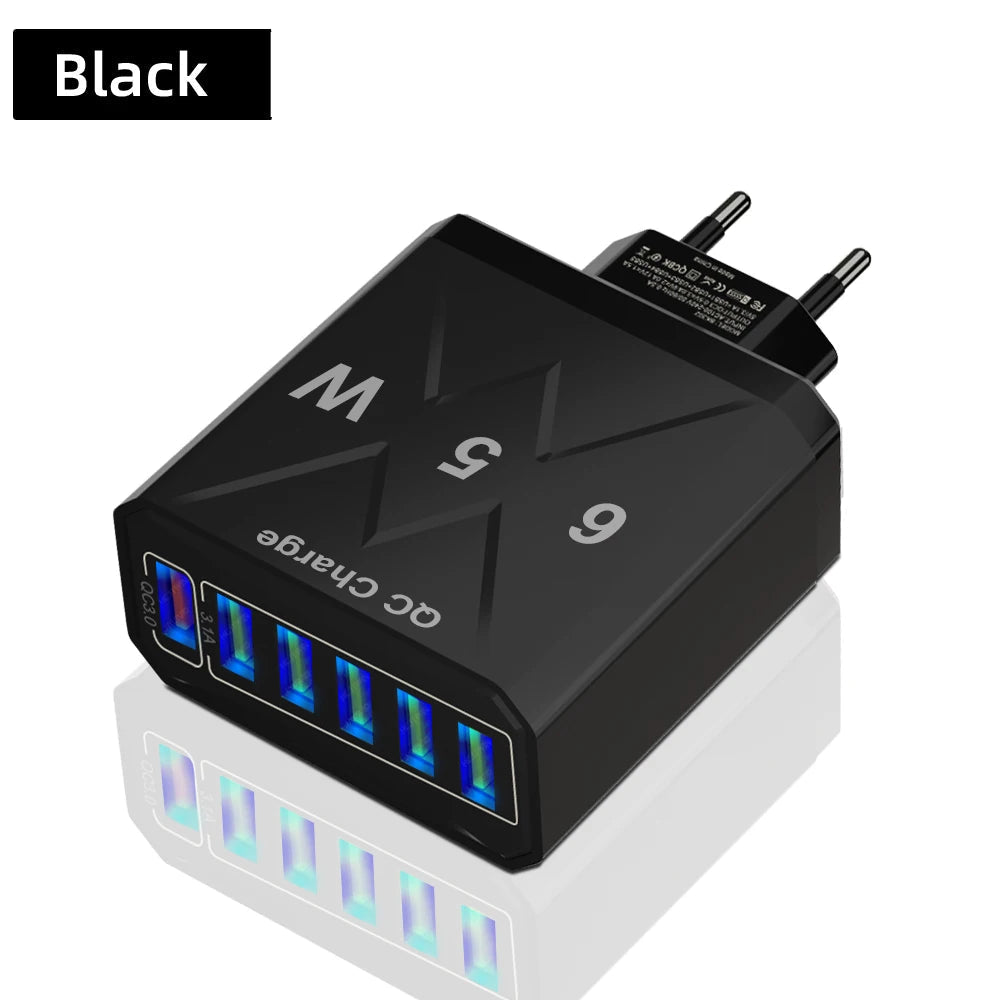 65W USB Hurtigoplader med 6 Porte