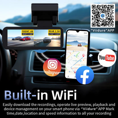 4K Dashcam med GPS og Bakkamera