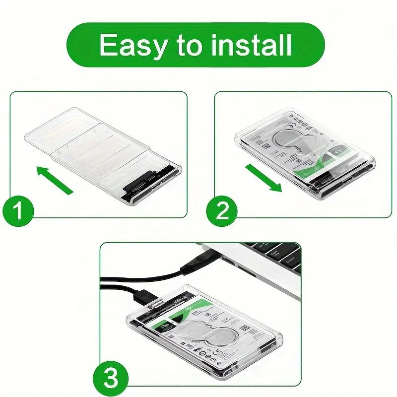 Gennemsigtigt 2,5” HDD SSD USB-C-Kabinet