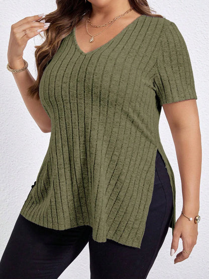 Plus Size Dametop med Løs Pasform og V-Hals