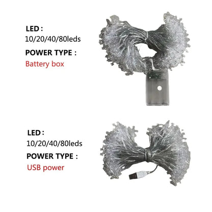 10 / 20 / 80 Snefnug LED Lyskæde - Vælg mellem USB- eller Batteridrevet