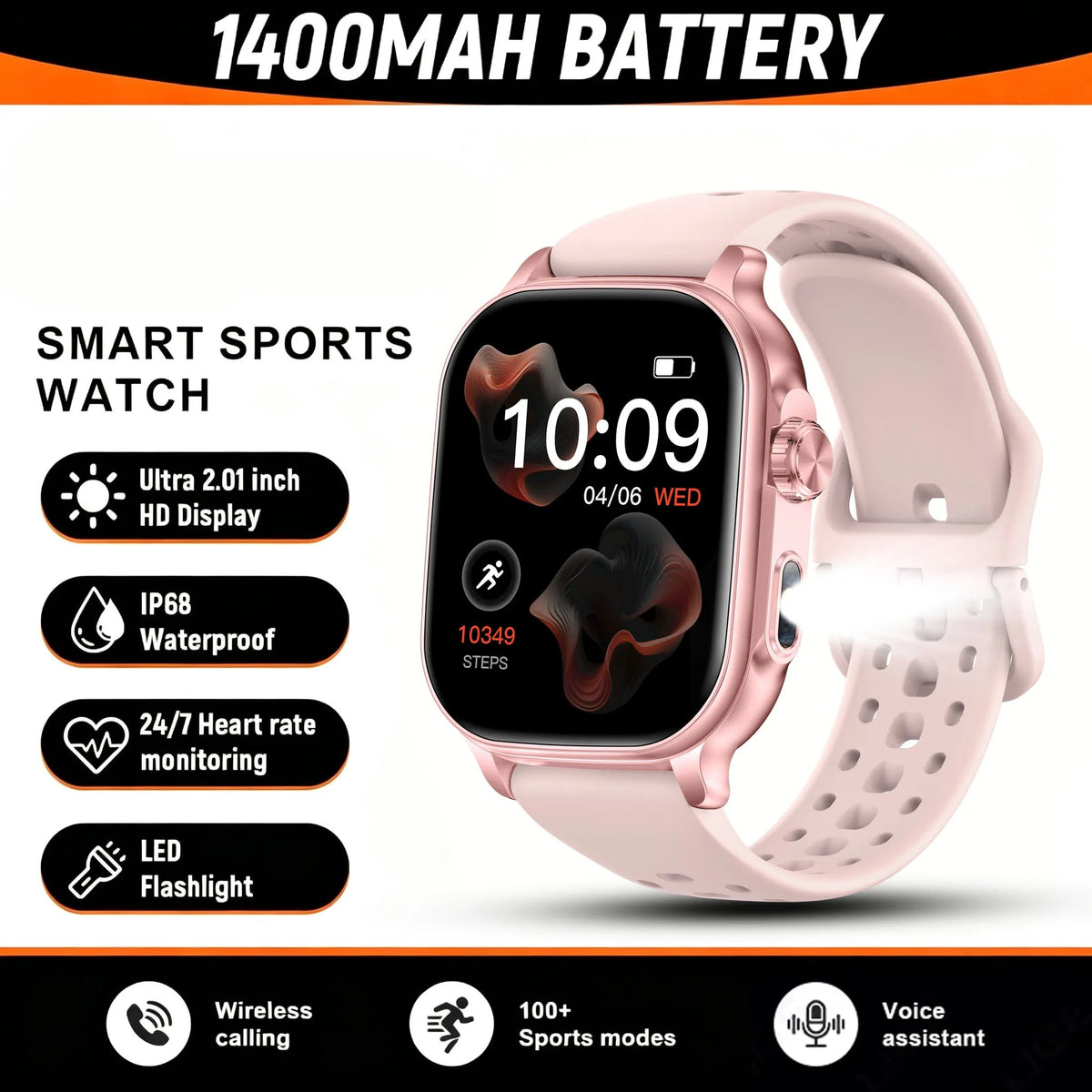 Smartwatch med Pulsmåler og Bluetooth-Opkald