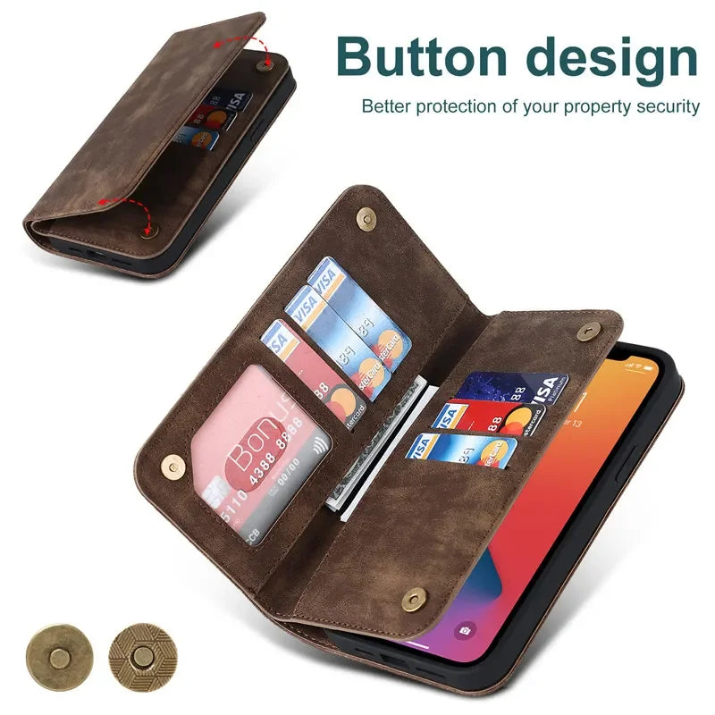 Magnetisk Læder Pung Cover til iPhone
