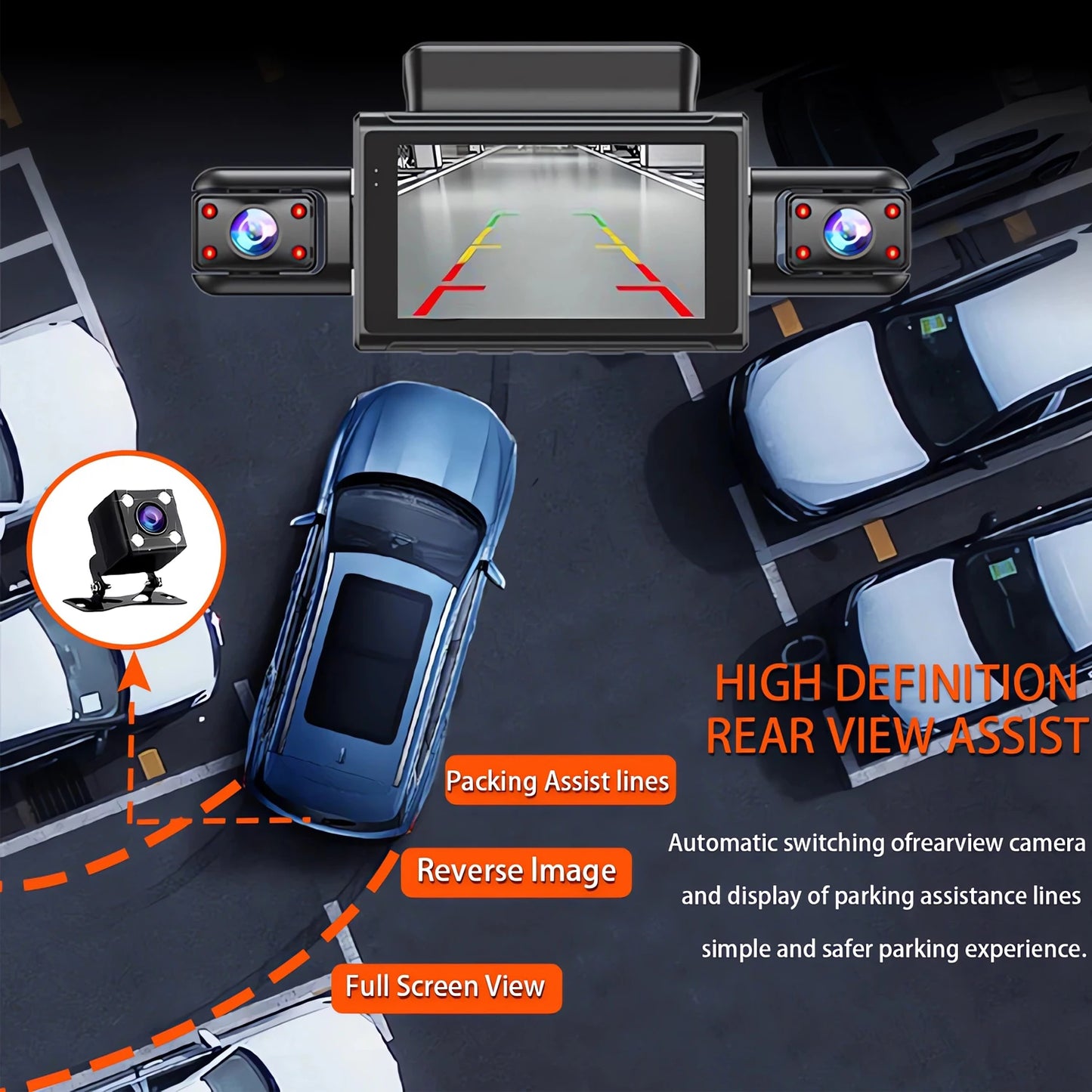 4-Kamera WiFi-Dashcam-System – Full HD-Optagelse Med Nattesyn og Parkeringsovervågning