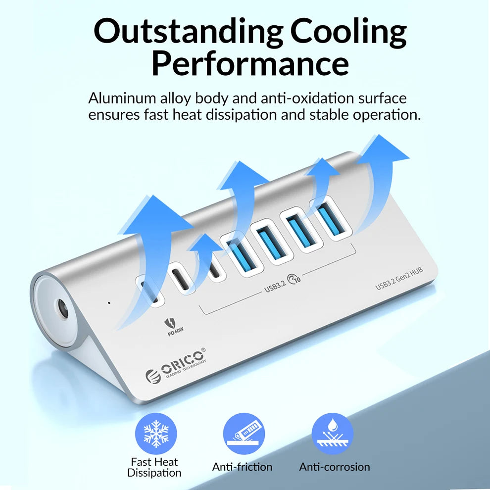 USB C Hub med PD60W Opladning og Flere Porte