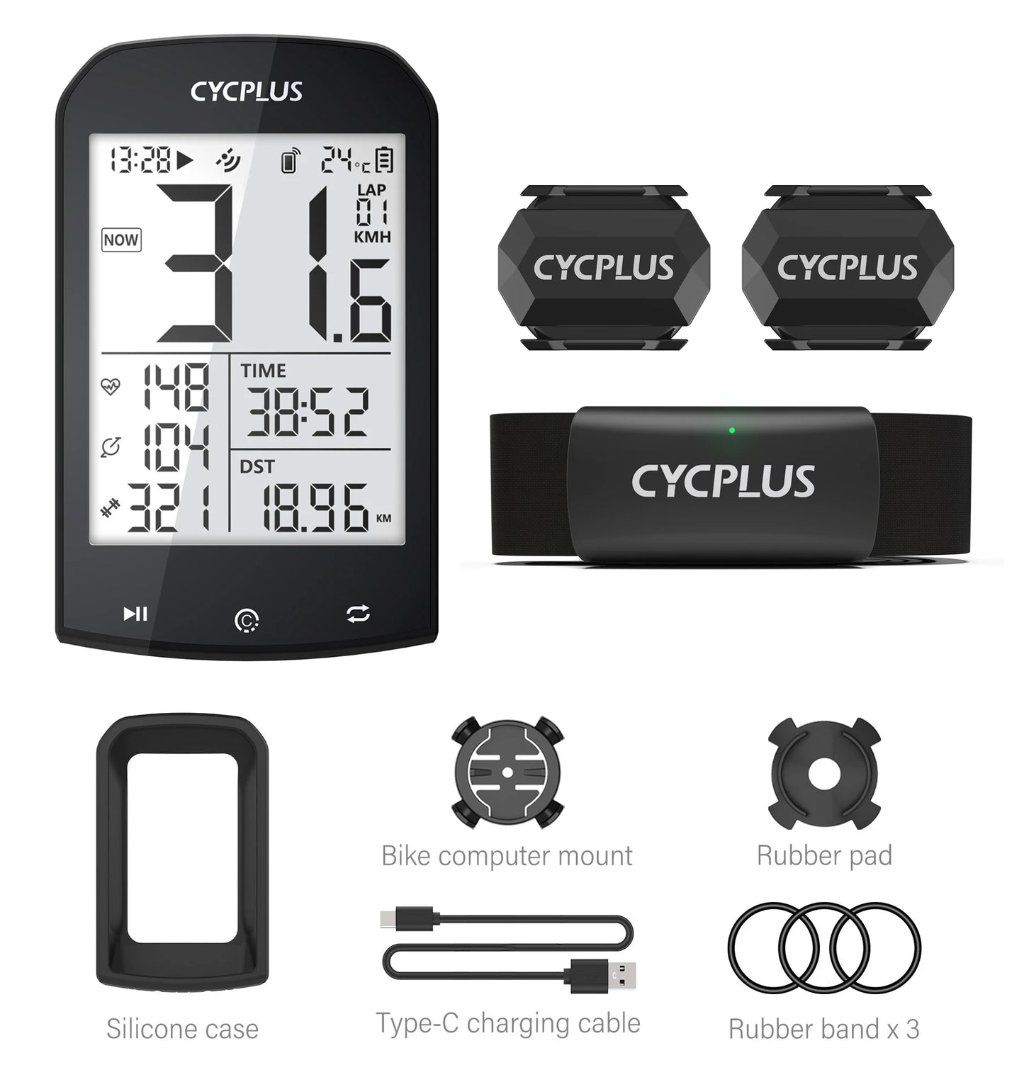 Smart GPS-Cykelcomputer med Hastighedsmåling og Medfølgende ANT+/Bluetooth-Pulsbælte til Komplet Præstationsovervågning