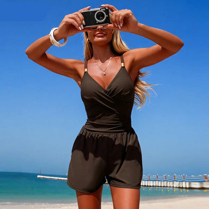 Plus Size Badedragt-Romper med Lommer