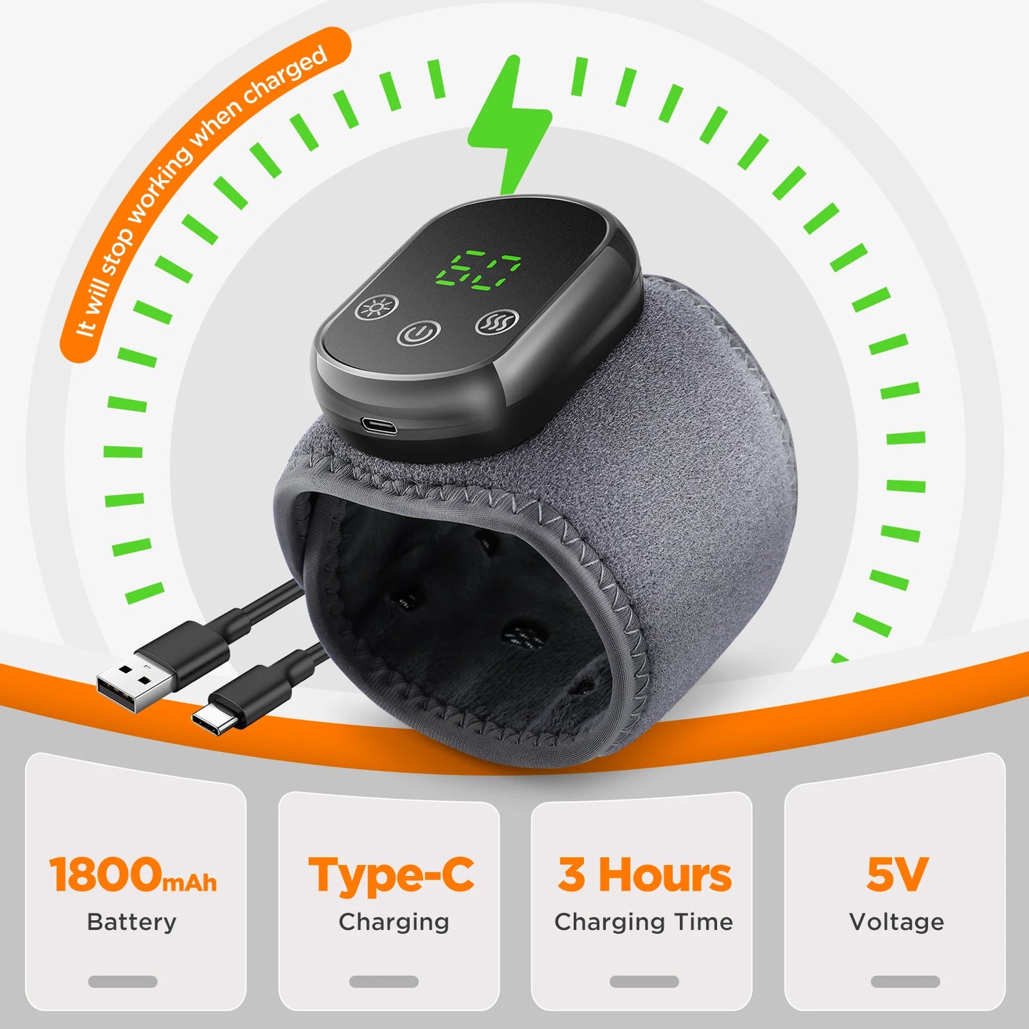 2-i-1 Varmearmbånd med Vibrationsmassage