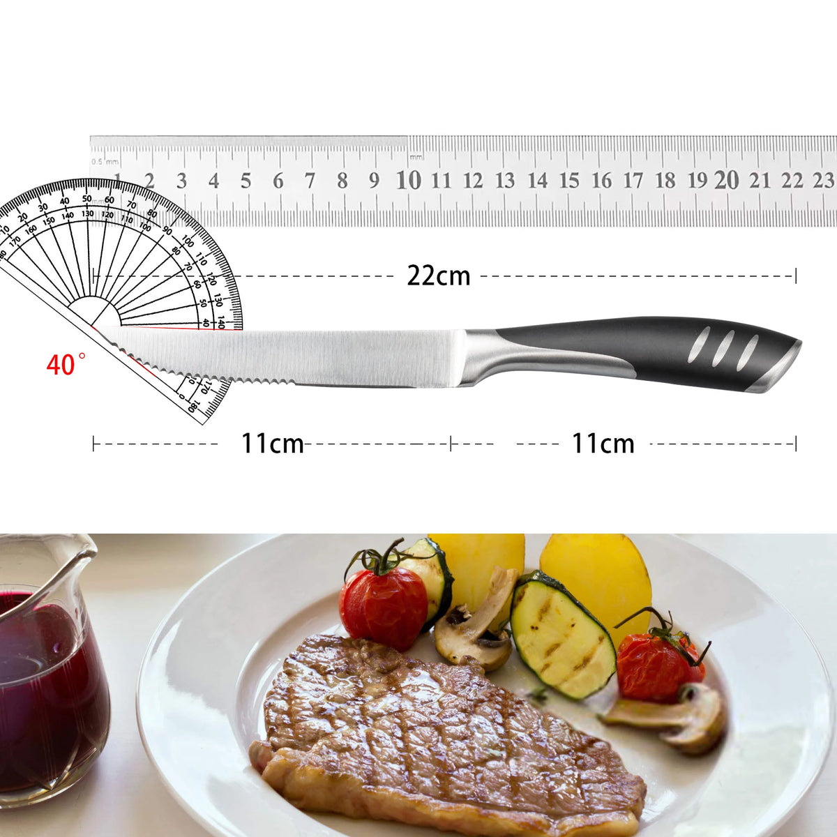 5/8 stk. Tandet Steakkniv i Rustfrit Stål
