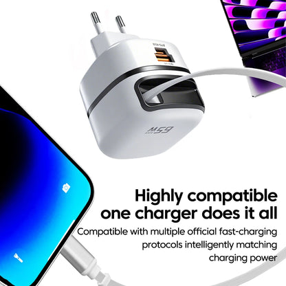 65W USB-C Hurtigoplader med Udtrækkeligt Kabel