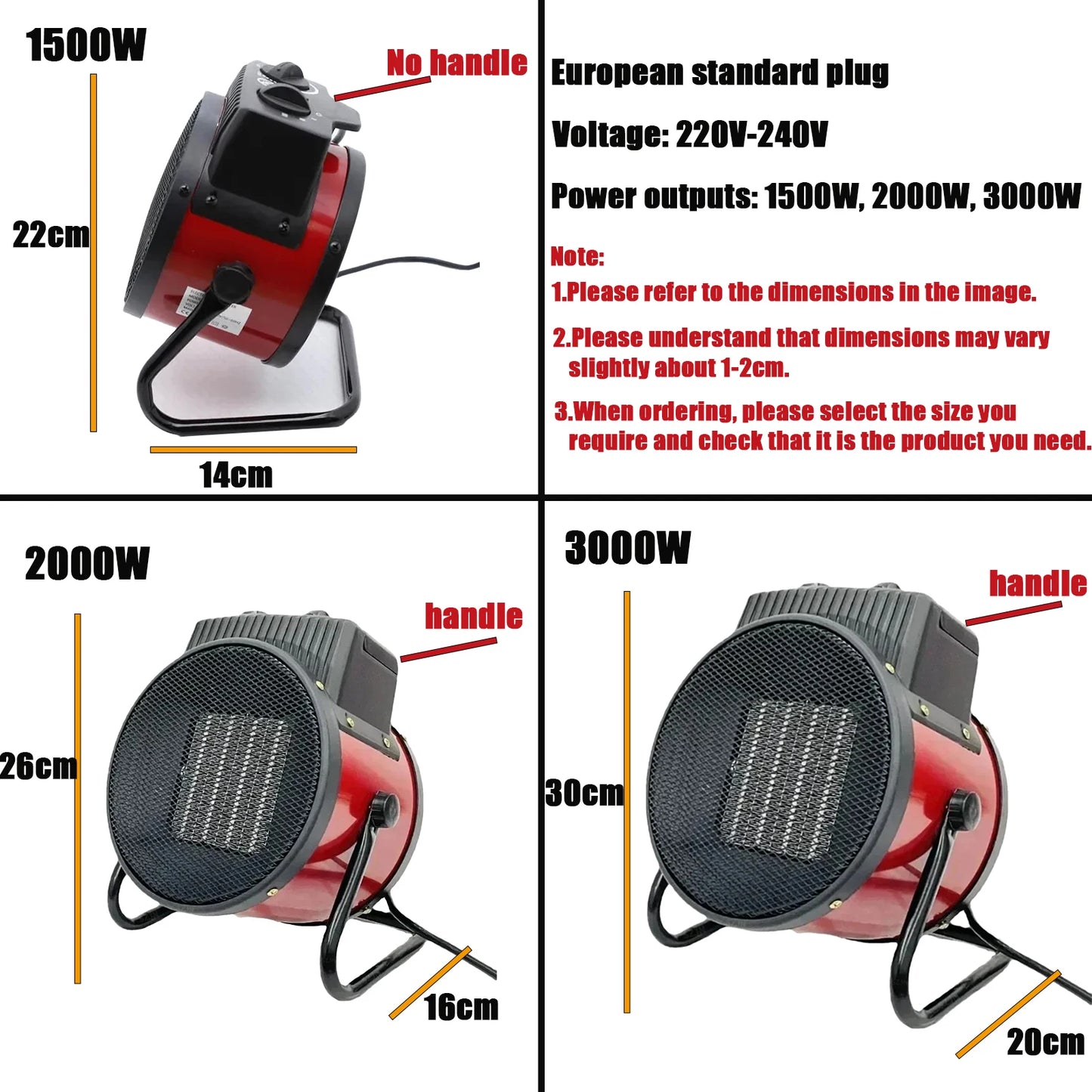 Bærbar Elektrisk Varmer med Blæser og Termostat
