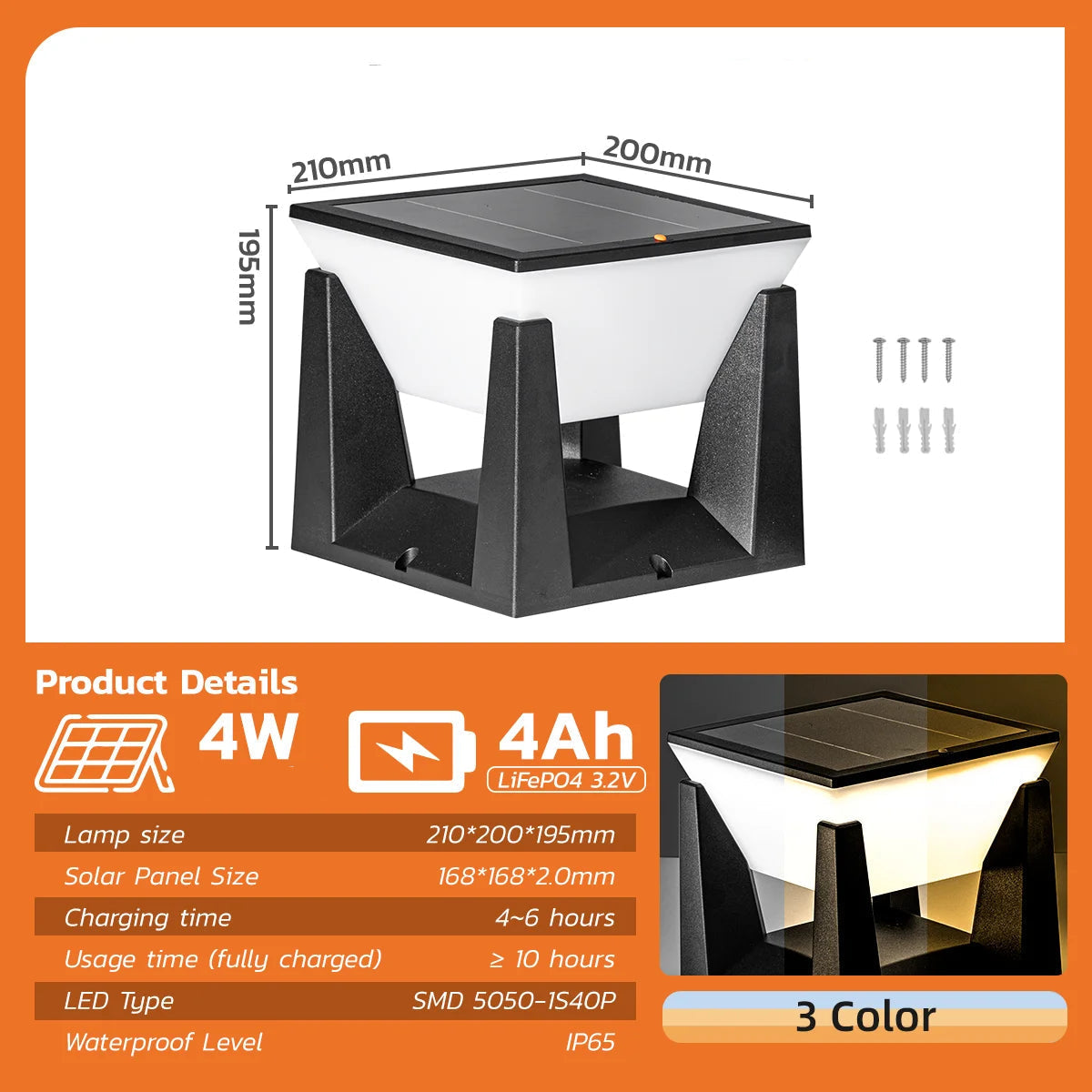Solcellelampe – Firkantet LED-Lampe til Have og Sti