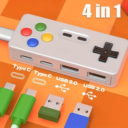4-i-1 USB-Hub med 2 USB- og 2 Type-C-Porte