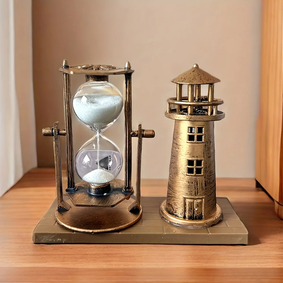 Vintage Fyrtårn med Timeglas i Bronzefarve