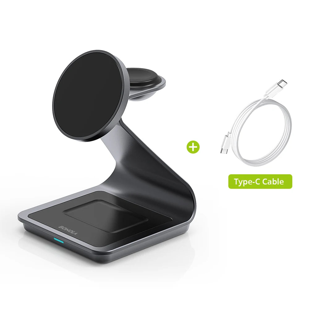 3-i-1 Trådløs Opladningsstation til iPhone, Apple Watch og AirPods