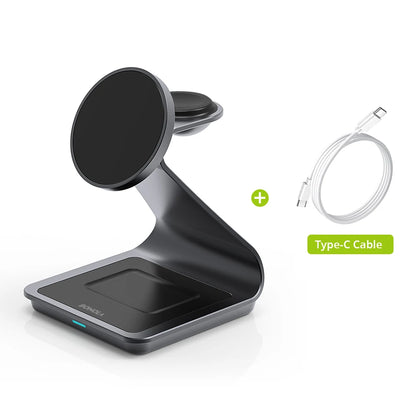 3-i-1 Trådløs Opladningsstation til iPhone, Apple Watch og AirPods