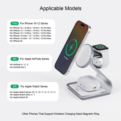3-i-1 Trådløs Opladningsstation til iPhone, Apple Watch og AirPods